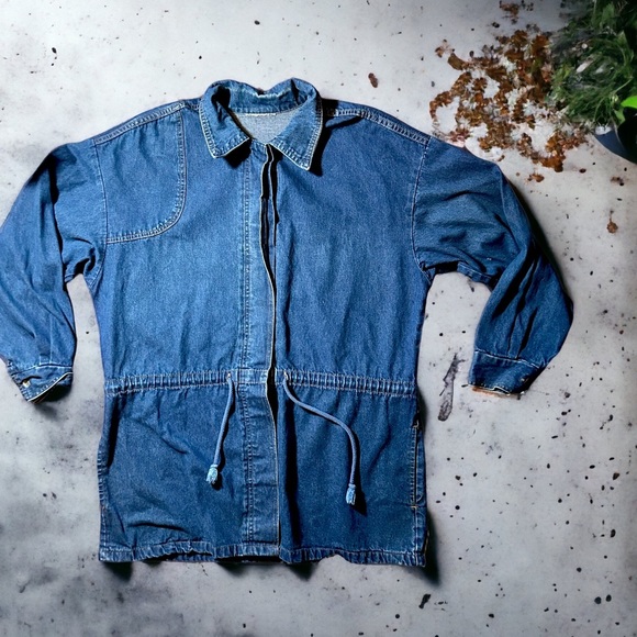 Vintage women’s Denim hunting overcoat nice fade with drawstring waist - Picture 7 of 7